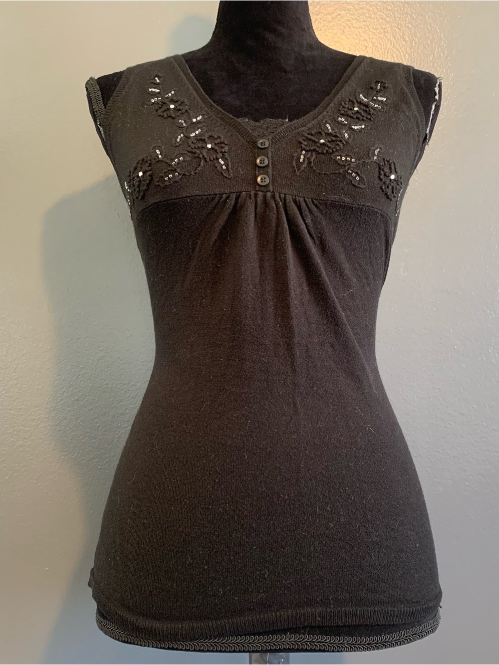 Cache Black Embellished Sleeveless Tank Top